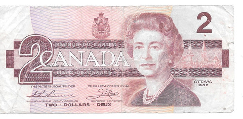 Liquido Billete De Canadá.  2 Dólares 1986