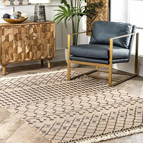 Ismeny Wool Modern Trellis Area Rug, 439 X 639, Beige