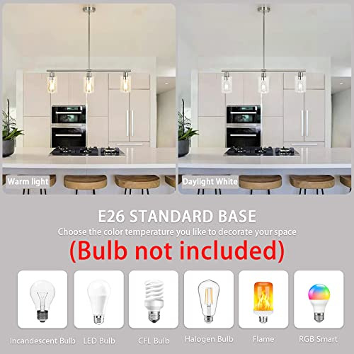 Lámpara Colgante Cocina Mrhyswd 3 Luces, Níquel Cepillado,