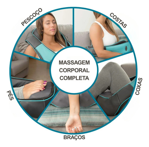 Colete Shiatsu Massageador Cervical Profissional Pro+ 4 D - 3 D X - Costas Pescoço Lombar Ombros Pernas Com 8 Nós E Infravermelho Portátil Com Bolsa Para Alívio Diário