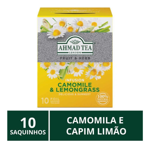 Chá Inglês Ahmad Tea, Camomila E Capim Limão, 10 Saquinhos.