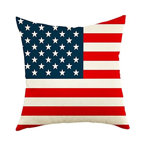 Funda De Almohada De Bandera Americana De 18x18 Pulgada...