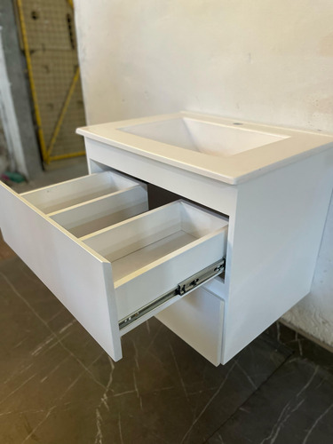 Vanitory Colgante Flotante Laqueado 40cm Bacha Mueble Baño Blanco Blanco Un Agujero