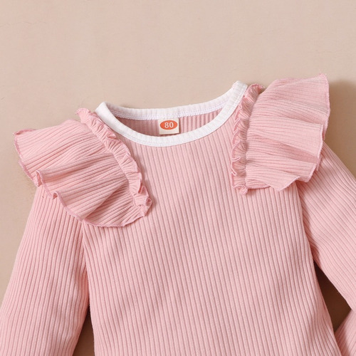 Conjunto De Mameluco Rosa De Algodón Suave Bebé Con Moño