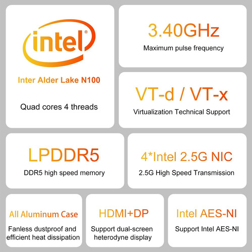 Firewall Micro Fanless Mini Pc Intel N100 Quad Core, Vpn, Ro