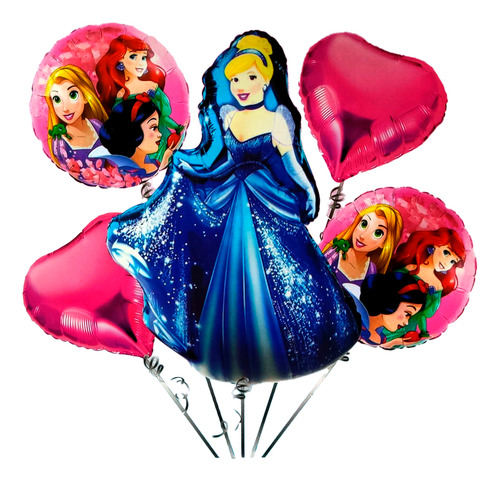 Bouquet Globos Princesas Cenicienta Azul Rosado