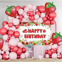 Comprar Kit Guirnalda de Globos Fresa Celebratetime Decoración Fiesta Cumpleaños Color Rojo Globos Feliz Cumpleaños Telón de Fondo Fresa Globo Metálico Decoración Fiesta de Niñas