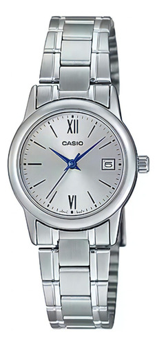 Reloj Casio Dama Ltp V002d Acero Numeros Romanos Fechador Color De La Correa Plateado