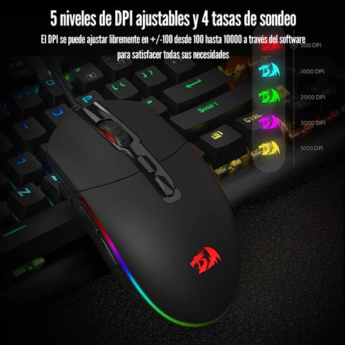 Mouse Redragon Invader M719 Rgb 10000 Dpi - Negro