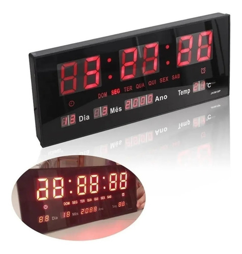 Imagem 4 de 7 de Relógio De Parede Led Digital Grande Termometro 36cm*15cm