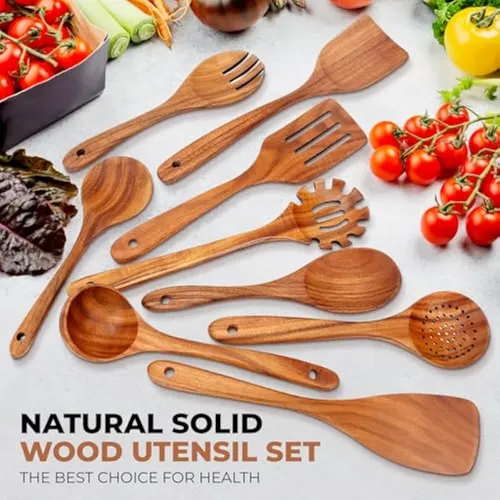 Juego De Utensilios De Cocina De Madera De 9