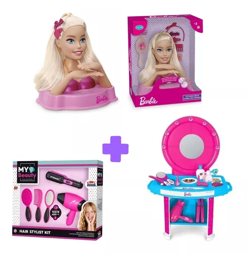 Brinque De Salão De Beleza Com Barbie E Cartela De Maquiagem