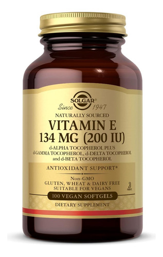 Vitamina E 134 Mg Solgar 100 Softgel Vegano