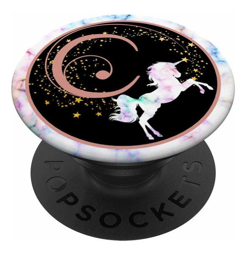 Pink Monogram Letra C Inicial Rainbow Unicorn Popsocket...