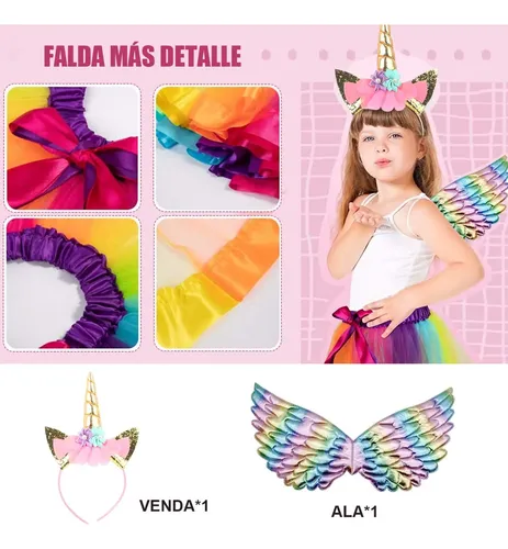 BUOAZR 7 Piezas Disfraz Unicornio Para Niñas - Tutú Arcoíris, Alas Y Diadema Para Cumpleaños Y Halloween (3-7 Años)