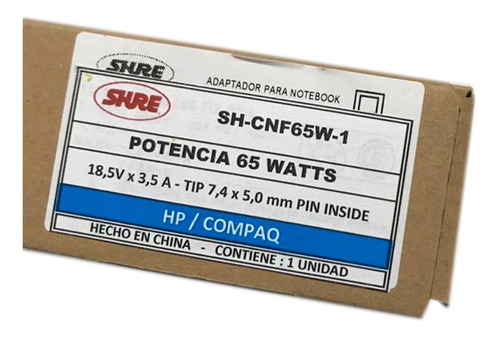Imagen 4 de 4 de Cargador Para Notebook Hp/compaq Shure Sh-cnf65-1