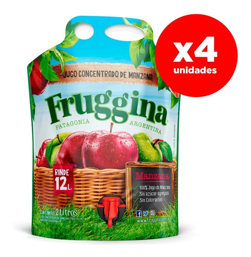 Jugo Concentrado De Manzana Fruggina. Pack 4 X 2 Lts