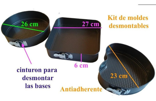 Moldes Pasteles Cheesecake 3 Pzs Desmontables Antiadherente