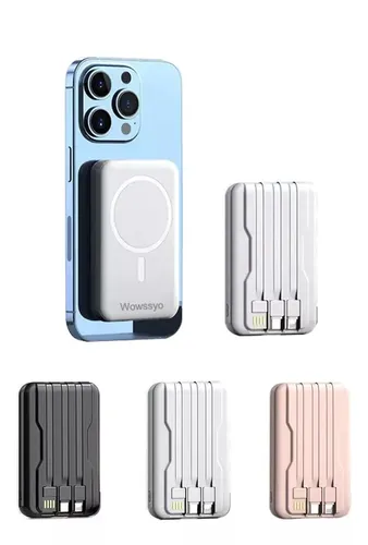 Power Bank Pila Batería Carga Inalámbrica 10000mah,Magnético Cargador Portátil Inalámbrica, Batería Carga,Incluye cuatro cables,Compatible con iPhone 17/16/15/14/13/12/11, Samsung, Xiaomi Wowssyo
