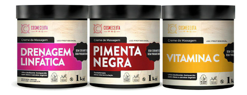  Kit Cosmeceuta Drenagem + Pimenta Negra + Vitamina C 1kg