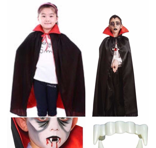 Disfraz Vampiro Niños: 1 Capa 80 Cm + Colmillos Las Condes