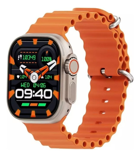Relógio Smartwatch Ultra W69+ Plus 49m Nfc Super Amoled Gps Cor da caixa Prateado Cor da pulseira Laranja Cor do bisel Prata Desenho da pulseira Mesh