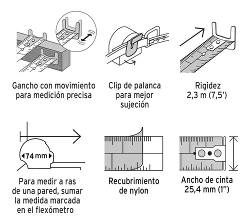 Flexómetro industrial contra impactos 5.5 m cinta 25 mm, Flexómetros, 12695