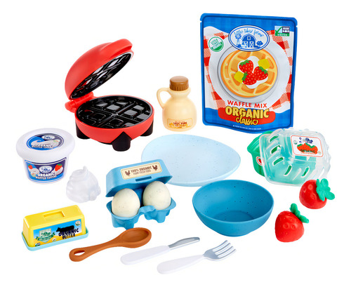 Little Tikes Creative Chefs Kit de Waffles - Set de Cocina Infantil con Arena Make-It! Mix, Máquina de Waffles Realista, 18 Accesorios y Mesa de Juego Plegable, No Comestible