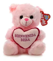 Comprar Peluche Oso Rosa Y Celeste . Corazon Bebe Nacimiento 25 Cm.