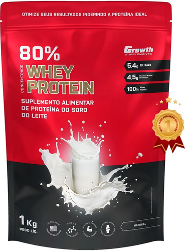 Whey Concentrado 80% Whey Protein - Growth Supplements Sabor Sorvete De Creme