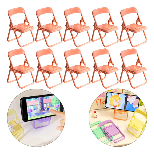 10 Pzas Soporte Porta Celular Forma Silla Plegable Colores Naranja