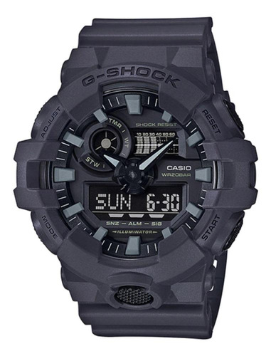 Reloj pulsera Casio GA-700UC con correa de resina color gris - fondo negro