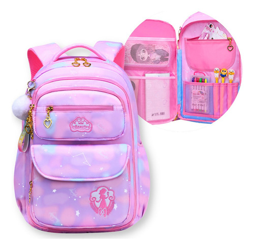 Mochila Bolsa De Costas Feminina Menina Princesa Luxo Kwaii Cor Lilás Barbie