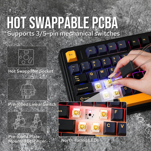 Aula F75 Teclado Mecánico Para Juegos 3 Modos Con Botón Rgb