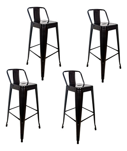 Set 4 Bancos Tolix Altos Con Respaldo Silla Para Barra Vintage Color Negro Kingshouse