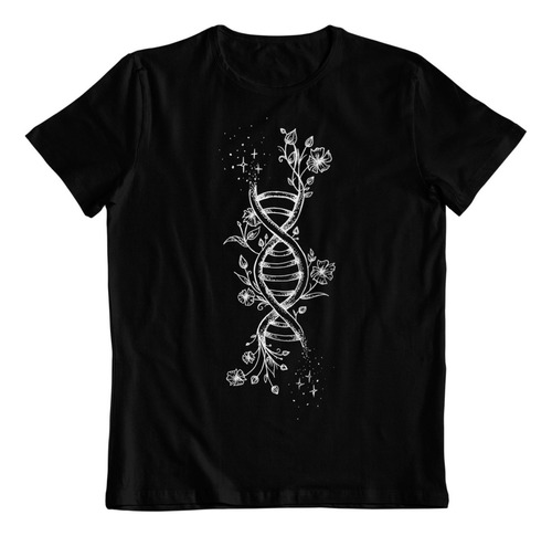 Polera Negra Algodon - Dtf - Adn Naturaleza Floreciendo Art