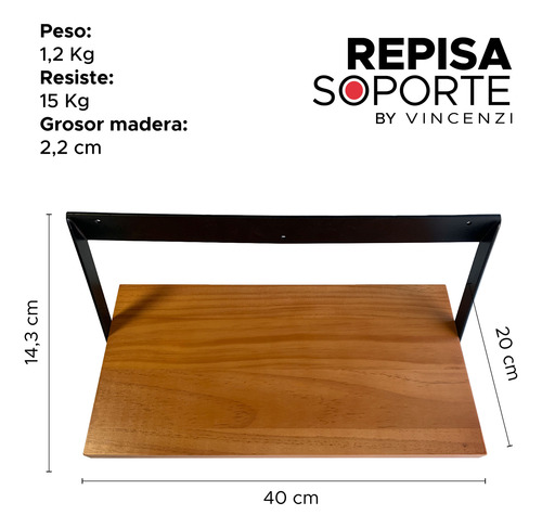 Pack 2 Repisas Soporte Madera Y Hierro 40x20 Cm De Pared