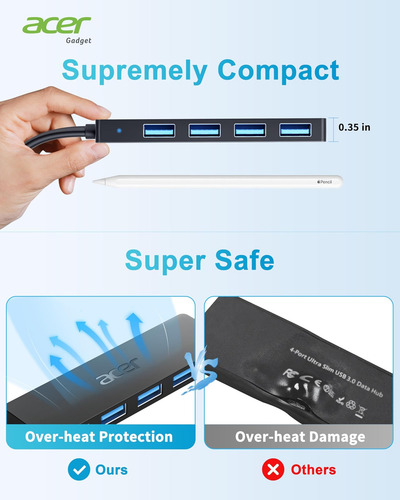 Acer Usb C Hub De 4 Puertos, Concentrador Usb 3.1 Múltiple,