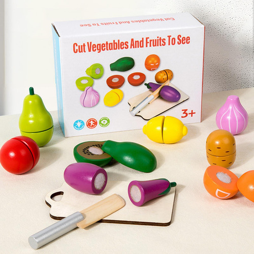 Juego De Comida De Madera Para Cortar , Juguetes 10 Piezas