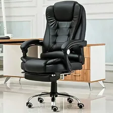 Silla Ejecutiva Con Masaje Secretarial Oficina Reposapiés Respaldo Reclinable Acojinada Giratoria Ergonómica Descansa Pies Selectshop Color Negro Negro-silla Gerencial Cuero Sintético
