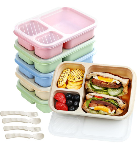 Paquete De 6 Fiambreras Bento Para Niños, Fiambreras De 3 Co