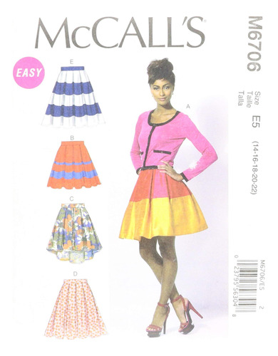 Mccall Patterns M6706 Falda Mujer Talla Petticoat Costura E5