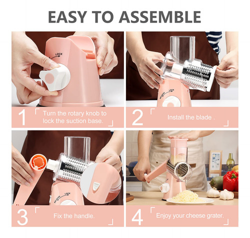 Rallador De Queso Con Asa, Máquina Rebanadora De Cocina, Tri Rosado