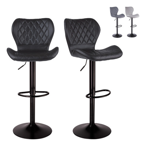 Set De 2 Bancos De Cocina Barra Silla Taburete Respaldo Alto Color Negro