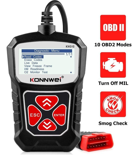 Konnwei Kw310 Obd2 Scanner Full Obdii Functions 10 Modes ...