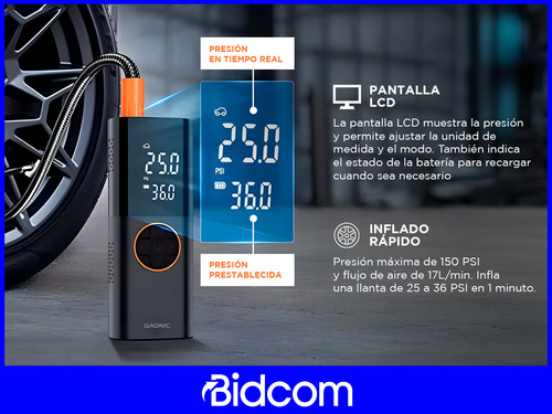 Compresor De Aire Portátil Gadnic Neumáticos Pantalla Lcd