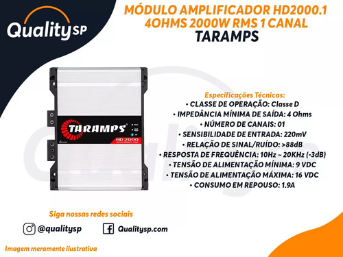 Módulo Taramps Hd2000 1, 2 Ou 4 Ohms 2000w Rms 1 Canal