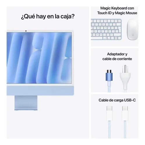 iMac 24 Retina 4.5k, chip M4, 10 núcleos, SSD de 512 Gb, azul azul