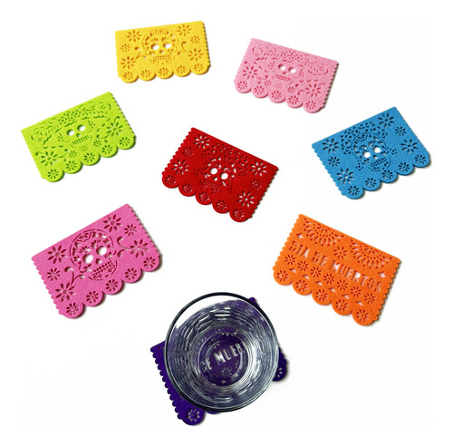 Set De 8 Portavasos De Fieltro Papel Picado (varios Colores)