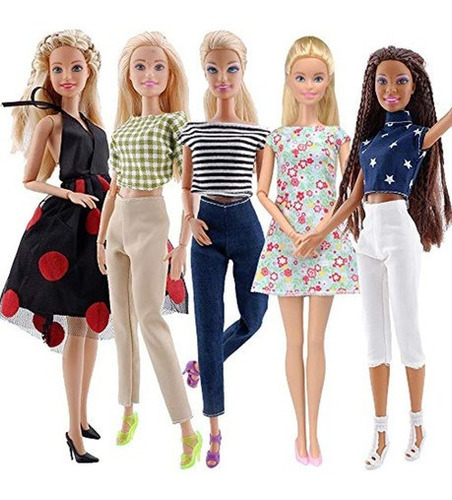 Ropa Para Barbie 5 Conjuntos Tela De Gran Calidad